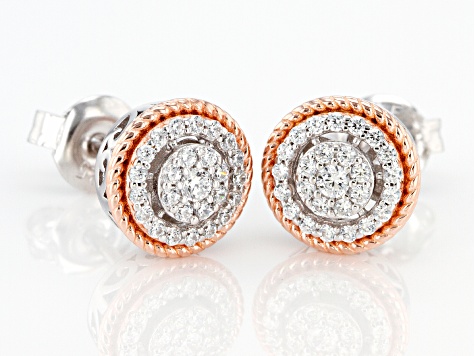 White Cubic Zirconia Rhodium And 18K Rose Gold Over Sterling Silver Earrings 0.62ctw