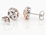 White Cubic Zirconia Rhodium And 18K Rose Gold Over Sterling Silver Earrings 0.62ctw