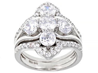 White Cubic Zirconia Rhodium Over Sterling Silver Ring With Bands 4.46ctw (2.47ctw DEW)