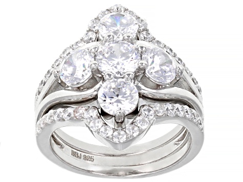 White Cubic Zirconia Rhodium Over Sterling Silver Ring With Bands 4.46ctw (2.47ctw DEW)