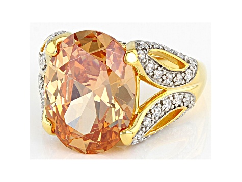 Champagne And White Cubic Zirconia 18k Yellow Gold Over Sterling Silver Ring 16.45ctw