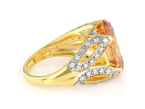 Champagne And White Cubic Zirconia 18k Yellow Gold Over Sterling Silver Ring 16.45ctw
