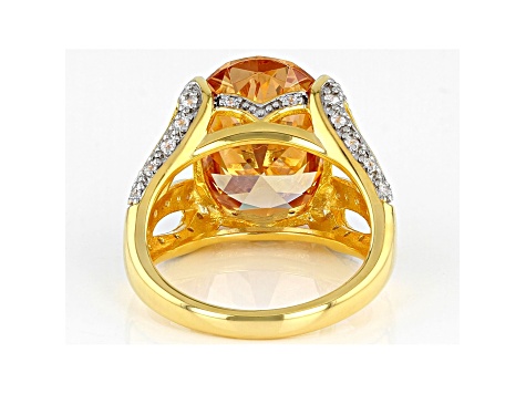 Champagne And White Cubic Zirconia 18k Yellow Gold Over Sterling Silver Ring 16.45ctw