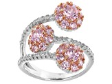 Pink And White Cubic Zirconia Rhodium Over Sterling Silver Ring 4.04ctw