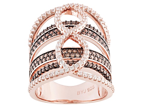 Brown And White Cubic Zirconia 18k Rose Gold Over Silver Ring 3.18ctw (1.56ctw DEW)
