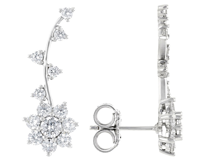 White Cubic Zirconia Rhodium Over Sterling Silver Climber