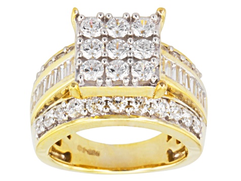 Cubic Zirconia 18k Yellow Gold Over Silver Ring 4.79ctw (2.94ctw DEW)