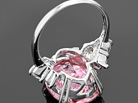Pink And White Cubic Zirconia Rhodium Over Sterling Silver Ring 16.13ctw (9.98ctw DEW)