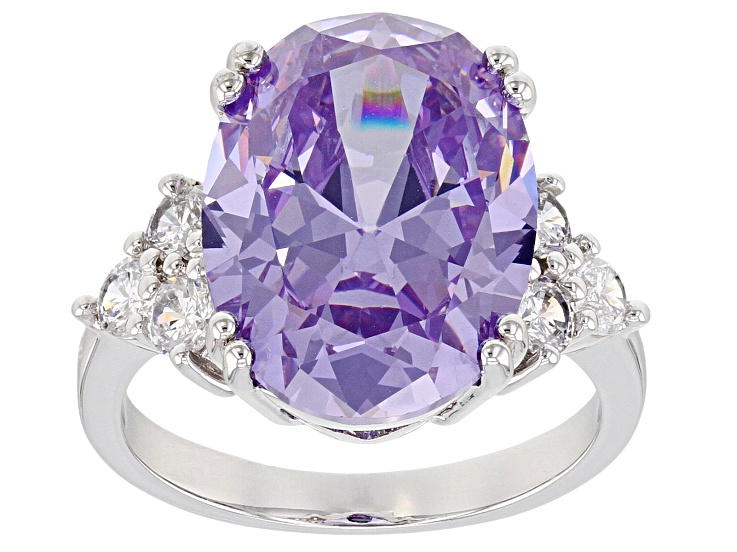 Purple And White Cubic Zirconia Rhodium Over Sterling Silver Ring