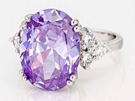 Purple And White Cubic Zirconia Rhodium Over Sterling Silver Ring 16.13ctw (9.98ctw DEW)