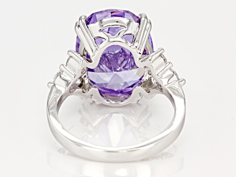 Purple And White Cubic Zirconia Rhodium Over Sterling Silver