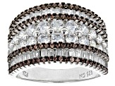 Brown And White Cubic Zirconia Rhodium Over Sterling Silver Ring 4.32ctw