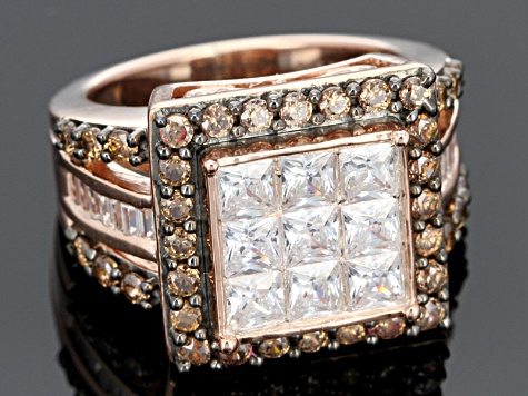 White And Brown Cubic Zirconia 18k Rose Gold Over Silver Ring 5.45ctw (3.33ctw DEW)