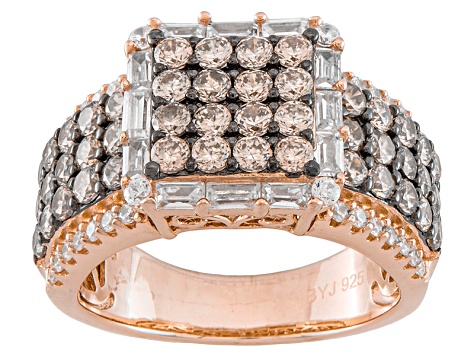 Champagne And White Cubic Zirconia 18k Rose Gold Over Silver Ring 