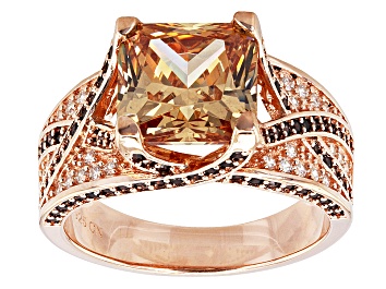 Picture of Brown And White Cubic Zirconia 18k Rose Gold Over Silver Ring 6.98ctw (4.76ctw DEW)
