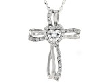 Cubic Zirconia Rhodium Over Sterling Silver Cross Heart Pendant With Chain 2.31ctw (1.31ctw DEW)