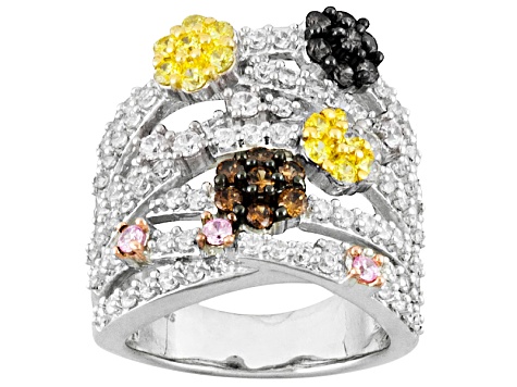 White, Brown, Pink And Yellow Cubic Zirconia Silver Ring 4.41ctw (2.09ctw DEW)
