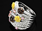 White, Brown, Pink And Yellow Cubic Zirconia Silver Ring 4.41ctw (2.09ctw DEW)
