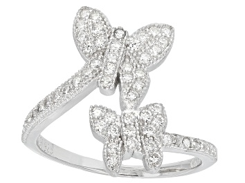 Picture of White Cubic Zirconia Rhodium Over Silver Butterfly Ring 0.57ctw