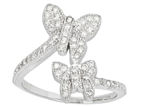White Cubic Zirconia Rhodium Over Silver Butterfly Ring 0.57ctw