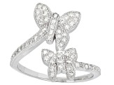 White Cubic Zirconia Rhodium Over Silver Butterfly Ring 0.57ctw