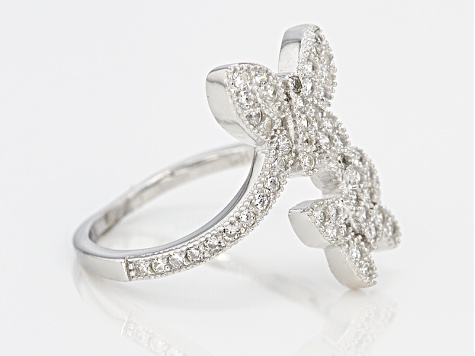 White Cubic Zirconia Rhodium Over Silver Butterfly Ring 0.57ctw