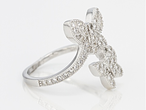 White Cubic Zirconia Rhodium Over Silver Butterfly Ring 0.57ctw