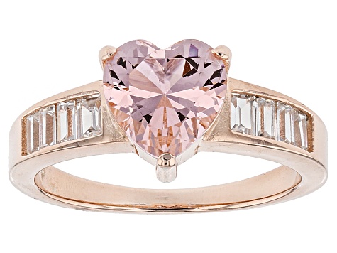 Pink And White Cubic Zirconia 18k Rose Gold Over Silver Heart Ring 3.59ctw