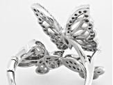White Cubic Zirconia Rhodium Over Silver Butterfly Ring 2.10ctw
