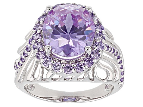 Purple Cubic Zirconia Rhodium Over Sterling Silver Ring 10.02ctw