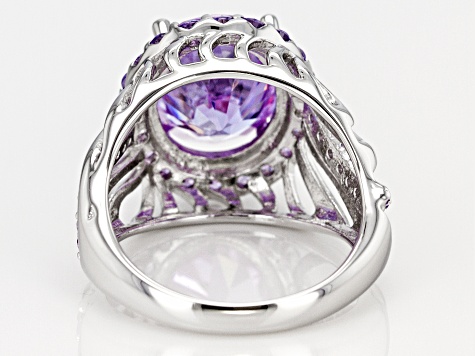 Purple Cubic Zirconia Rhodium Over Sterling Silver Ring 10.02ctw