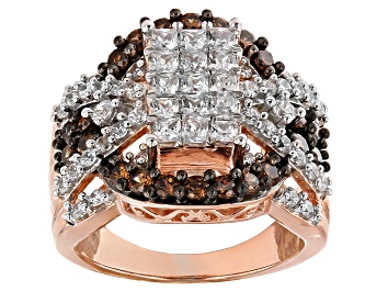 Picture of White And Brown Cubic Zirconia 18k Rose Gold Over Silver Ring 3.74ctw (2.14ctw DEW)