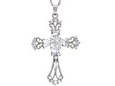 White Cubic Zirconia Rhodium Over Silver Cross Pendant With 18"Chain and 2" Extender 4.70ctw