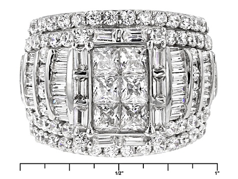 Cubic Zirconia Rhodium Over Sterling Silver Ring 6.74ctw (4.60ctw DEW)