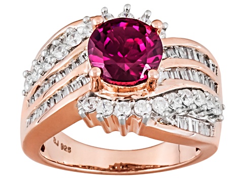 Lab Created Ruby And White Cubic Zirconia 18k Rose Gold Over Silver Ring 4.66ctw