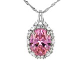 Pink and White Cubic Zirconia Rhodium Over Sterling Silver Pendant with Chain 17.05ctw