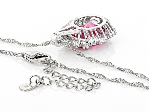 Pink and White Cubic Zirconia Rhodium Over Sterling Silver