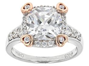 Cubic Zirconia Rhodium Over Silver And 18k Rose Gold Over Silver Ring 3.65ctw (3.36ctw DEW)