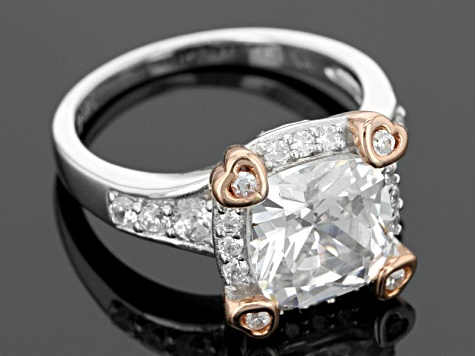 Cubic Zirconia Rhodium Over Silver And 18k Rose Gold Over Silver Ring 6.56ctw (3.36ctw DEW)