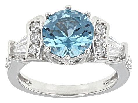 Blue And White Cubic Zirconia Rhodium Over Sterling Silver Ring 2.60ctw (2.34ctw DEW)
