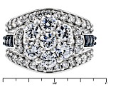 White Cubic Zirconia And Lab Created Blue Sapphire Rhodium Over Sterling Silver Ring 5.52ctw