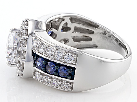 Blue And White Cubic Zirconia Rhodium Over Silver Heart Ring 5.13ctw