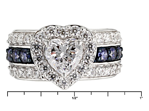 Blue And White Cubic Zirconia Rhodium Over Silver Heart Ring 5.13ctw