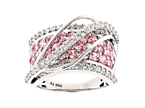 Pink And White Cubic Zirconia Rhodium Over Silver Ring 4.70ctw (2.44ctw DEW)