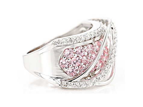 Pink And White Cubic Zirconia Silver Ring 4.70ctw (2.44ctw DEW)