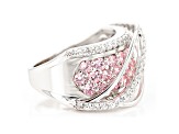 Pink And White Cubic Zirconia Silver Ring 4.70ctw (2.44ctw DEW)