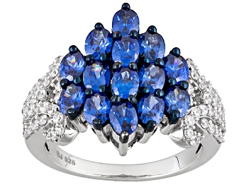 Picture of Blue And White Cubic Zirconia Rhodium Over Sterling Silver Ring 5.46ctw