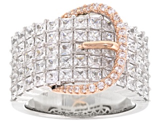 White Cubic Zirconia Rhodium Over Silver And 18k Rose Gold Over Sterling Silver Ring 5.16ctw