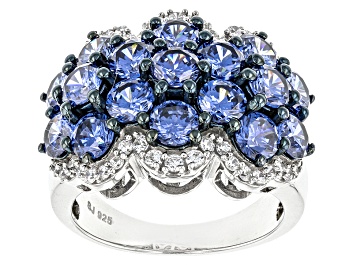 Picture of Blue And White Cubic Zirconia Silver Ring 8.20ctw