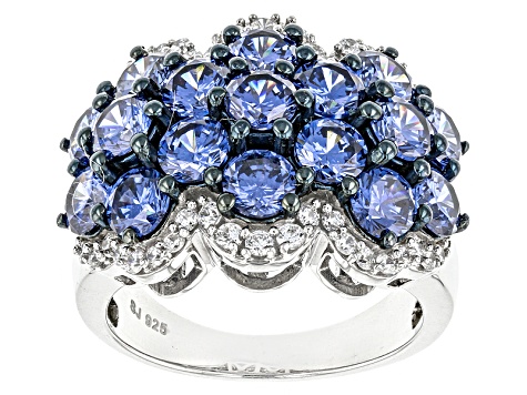 Blue And White Cubic Zirconia Silver Ring 8.20ctw